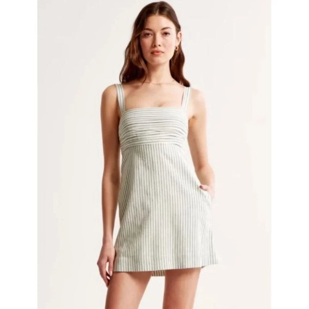 Abercrombie & Fitch Emerson Green Striped Linen Blend Mini Dress Women's Small